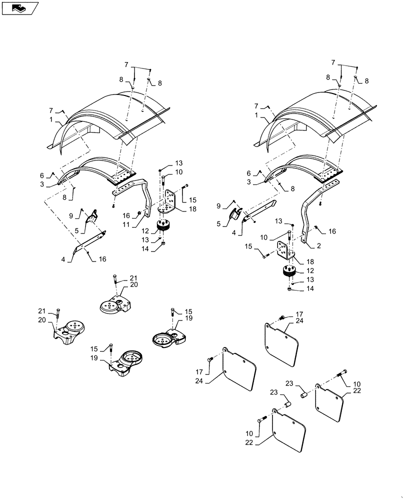 Схема запчастей Case IH MAGNUM 290 - (90.116.AC[02]) - CNH AXLE - FRONT FENDER ASSY - NARROW 540MM - ASN ZDRD02583 (90) - PLATFORM, CAB, BODYWORK AND DECALS