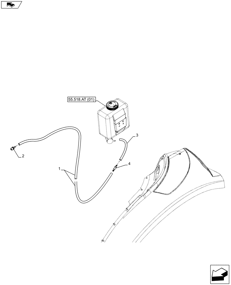 Схема запчастей Case IH FARMALL 85C - (55.518.AP[01]) - VAR - 391606, 331606, 333606, 334179, 334211, 744588, 336606, 339606 - WINDSHIELD WASH RESERVOIR, HOSE (55) - ELECTRICAL SYSTEMS