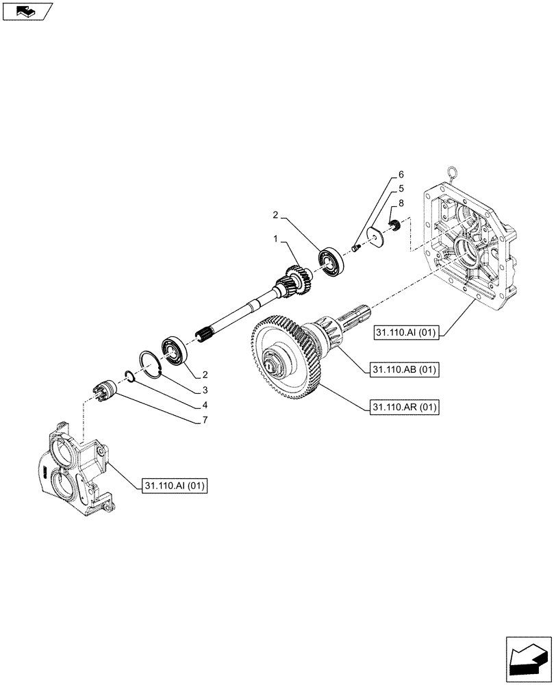 Схема запчастей Case IH FARMALL 105C - (31.110.AK[01]) - VAR - 743565 - PTO 540 RPM, MECHANICAL, DRIVEN GEAR, SHAFT, W/O CAB (31) - IMPLEMENT POWER TAKE OFF