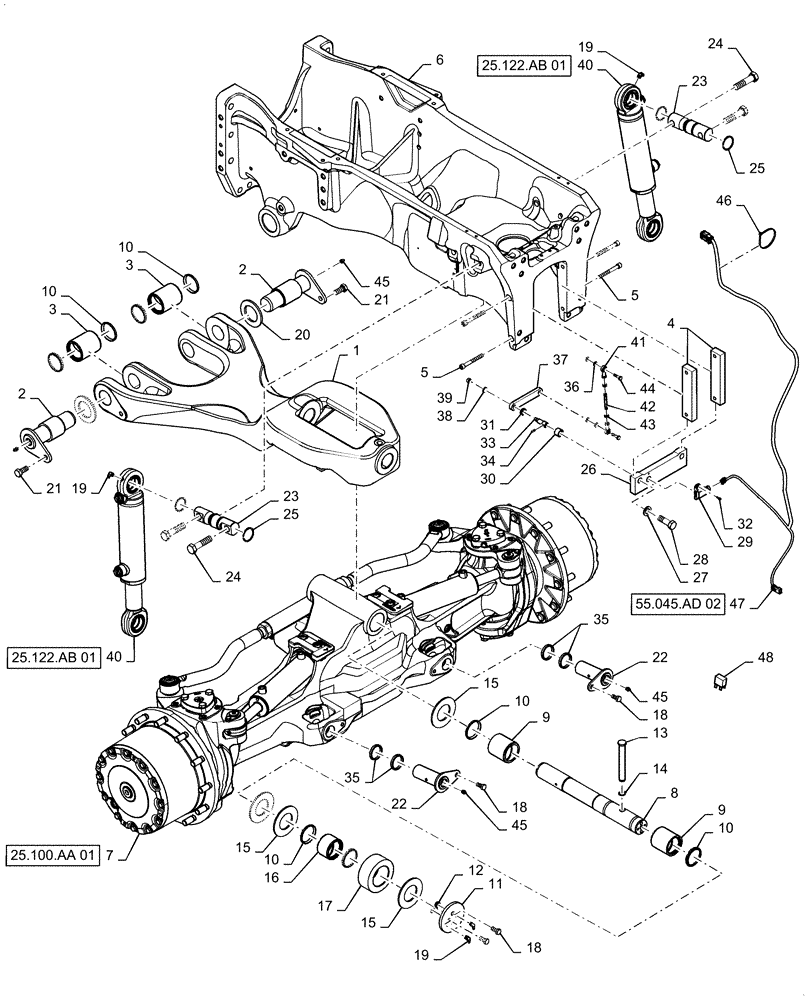 Схема запчастей Case IH MAGNUM 225 - (25.122.02) - CNH AXLE - SADDLE SUSPENSION, CL 4.75 (25) - FRONT AXLE SYSTEM