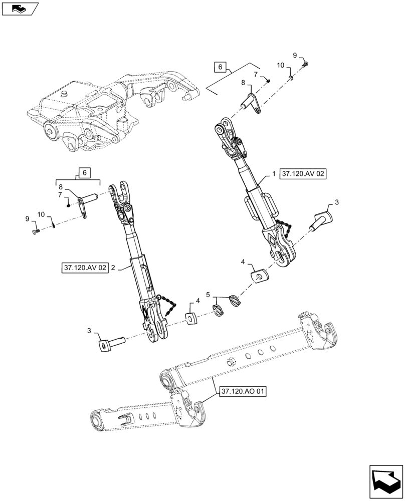 Схема запчастей Case IH MAXXUM 110 - (37.120.AV[01]) - TOOLING CONNECTION UNIT - ADJUSTABLE LIFT RODS (37) - HITCHES, DRAWBARS & IMPLEMENT COUPLINGS