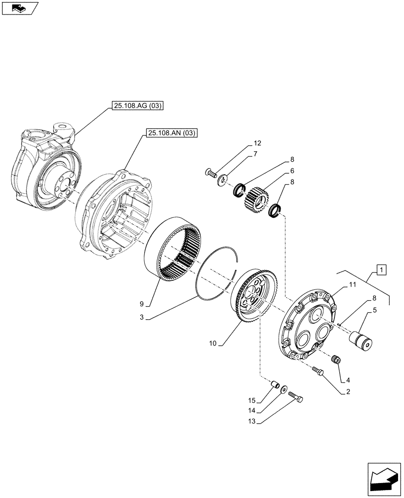 Схема запчастей Case IH FARMALL 85C - (25.108.AB[03]) - VAR - 744581, 337323 - 4WD FRONT AXLE, PLANETARY REDUCER (HEAVY DUTY) (25) - FRONT AXLE SYSTEM