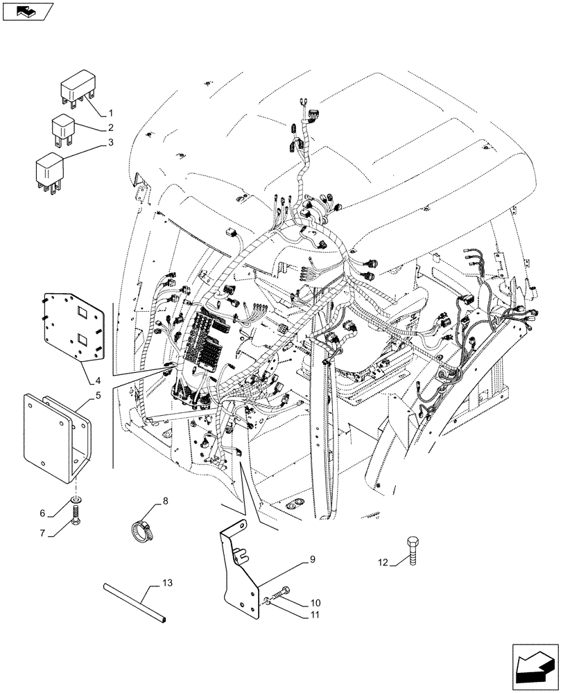 Схема запчастей Case IH MAXXUM 120 - (55.100.DO[01]) - VAR - 331619 + STD - CAB CABLE - RELAYS (55) - ELECTRICAL SYSTEMS