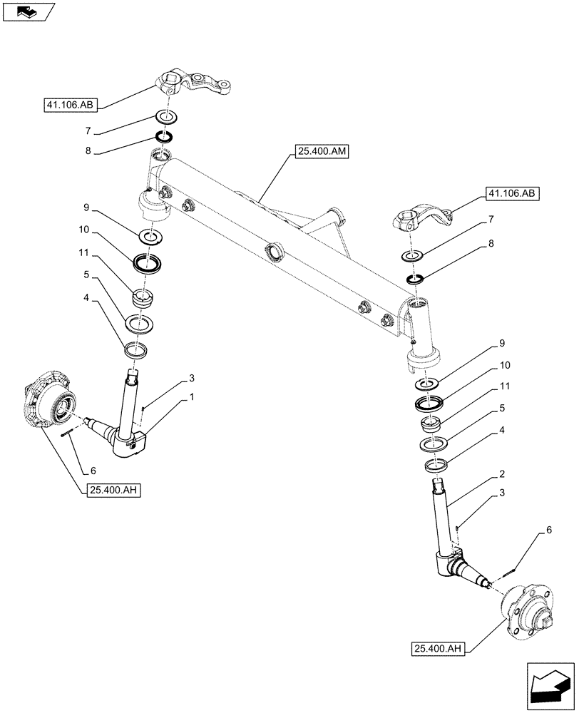 Схема запчастей Case IH FARMALL 115C - (25.400.AQ) - VAR - 330581 - 2WD FRONT AXLE, STEERING KNUCKLE (25) - FRONT AXLE SYSTEM