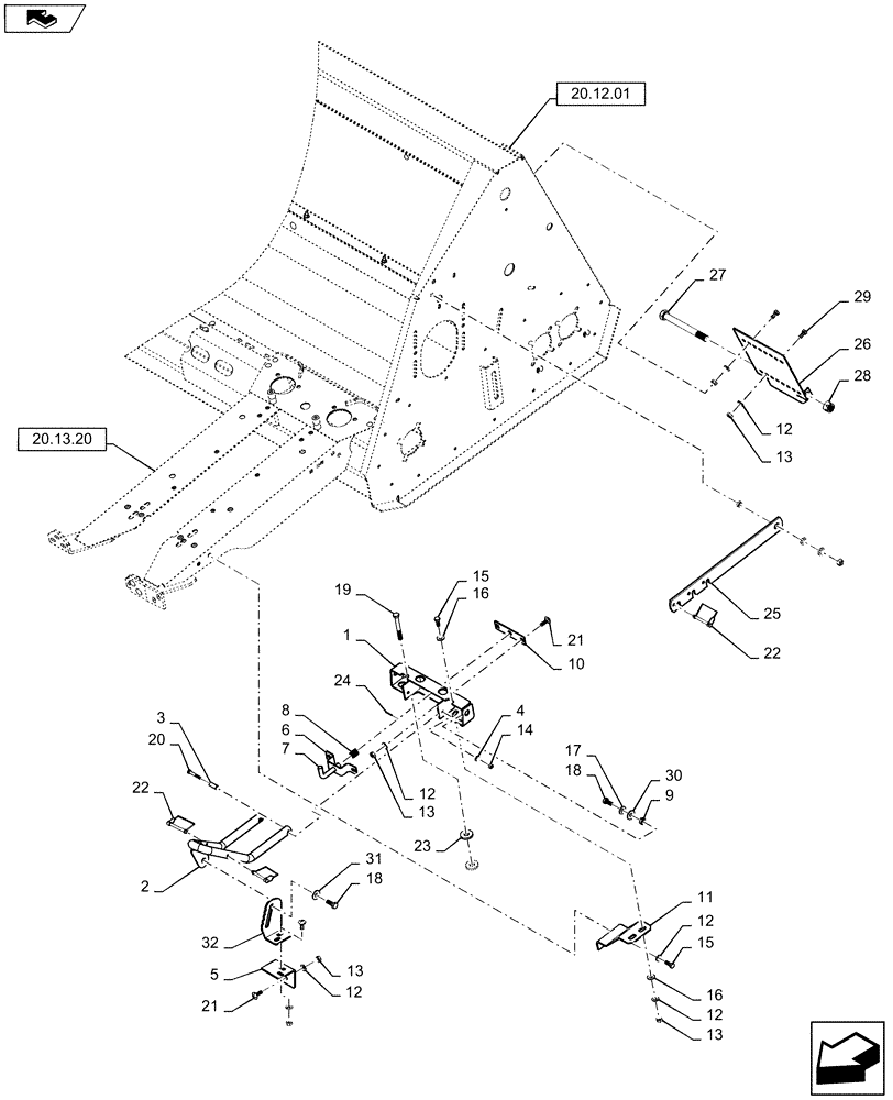 Схема запчастей Case IH 3406-36 - (20.13.09) - OUTER DIVIDERS, MOUNT HARDWARE (58) - ATTACHMENTS/HEADERS