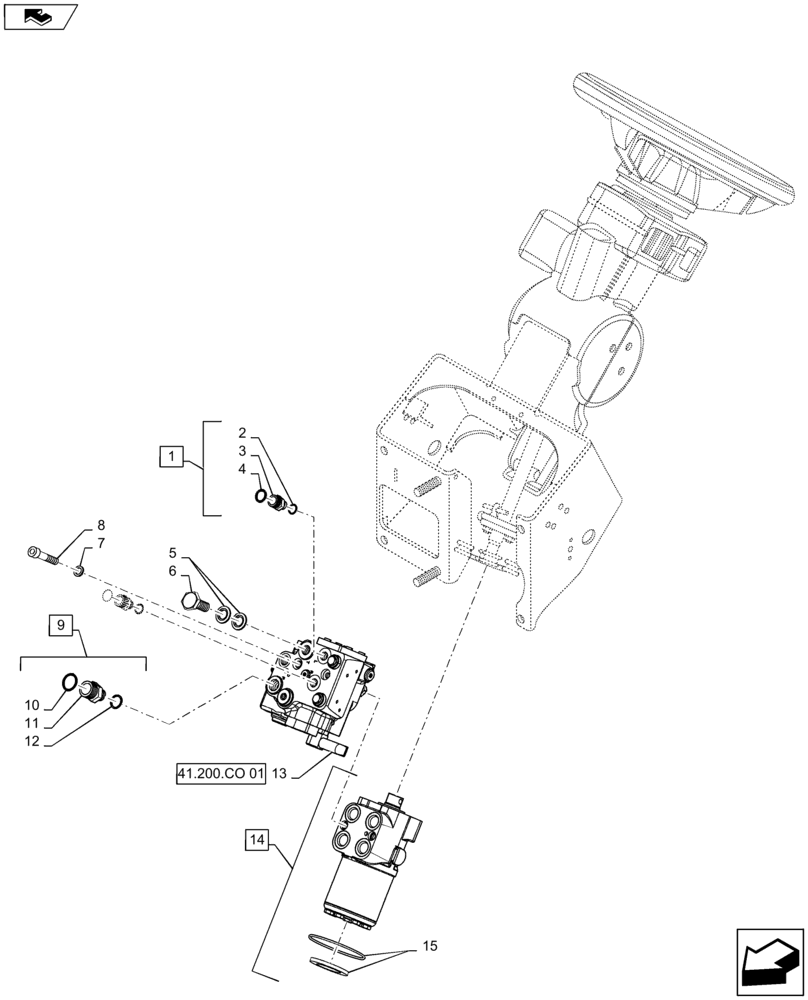 Схема запчастей Case IH MAXXUM 120 - (41.200.AF[03]) - VAR - 330631, 336631, 743723 - FAST STEERING - STEERING MOTOR AND VALVE (41) - STEERING