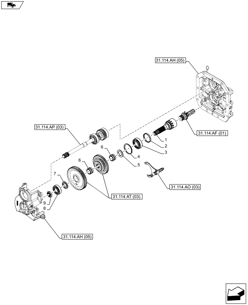 Схема запчастей Case IH FARMALL 85C - (31.114.AB[03]) - VAR - 743594 - PTO 540/1000 RPM, MECHANICAL, DRIVEN SHAFT, W/O CAB - NA (31) - IMPLEMENT POWER TAKE OFF