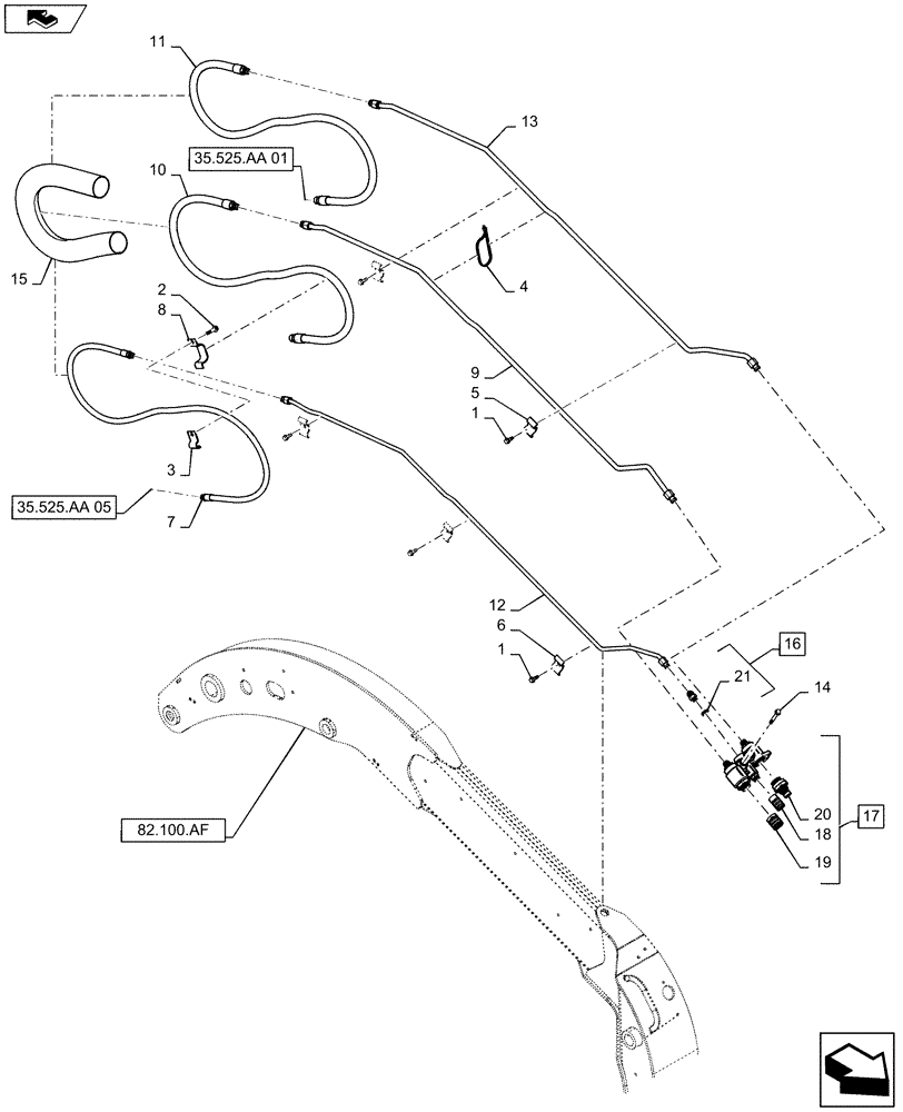 Схема запчастей Case IH SV250 - (35.525.AA[02]) - AUXILIARY BOOM ARM PLUMBING, STANDARD FLOW (35) - HYDRAULIC SYSTEMS