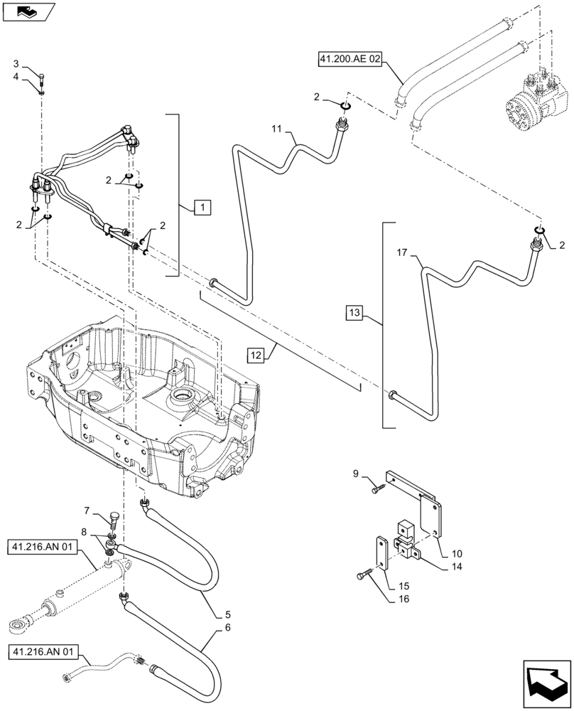 Схема запчастей Case IH MAXXUM 110 - (41.200.AO[03]) - VAR - 330409, 330416, 330425 - STEERING CYLINDER PIPES AND POWER STEERING PIPES (41) - STEERING