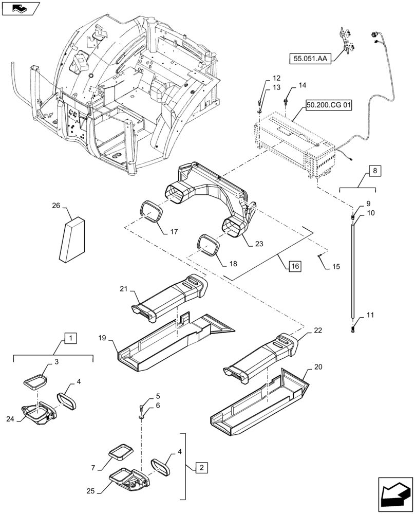 Схема запчастей Case IH MAXXUM 115 - (50.104.AO[01]) - HEATING/AIR CONDITIONING - FAN AND VENTILATION DUCTS (50) - CAB CLIMATE CONTROL