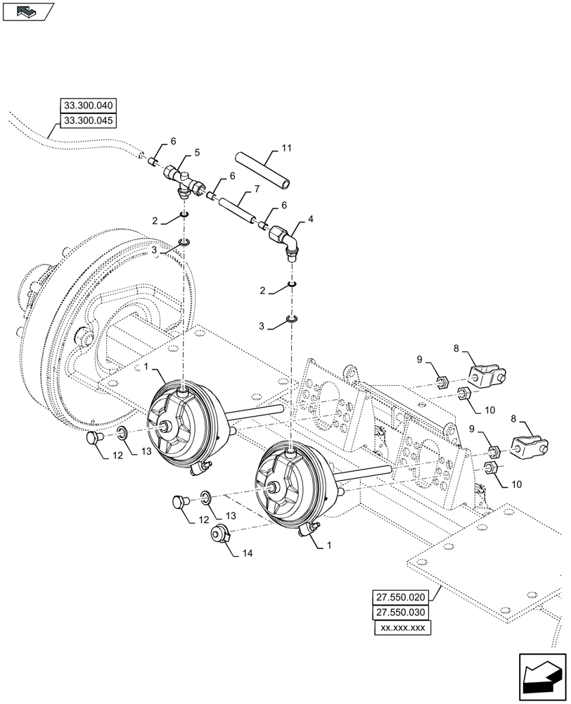 Схема запчастей Case IH LB324R - (33.300.031) - PNEUMATIC BRAKES, SINGLE AXLE - D016 (33) - BRAKES & CONTROLS