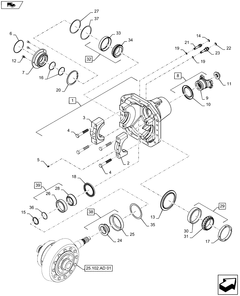 Схема запчастей Case IH MAGNUM 180 - (25.102.04[01]) - CNH AXLE - PINION ASSY WITH DIFFERENTIAL CL 4.75 (25) - FRONT AXLE SYSTEM