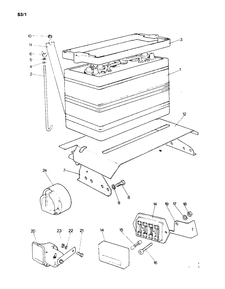 Схема запчастей Case IH 1190 - (S-03) - BATTERY, FUSEBOX, HORN AND TRAILER SOCKET (06) - ELECTRICAL SYSTEMS