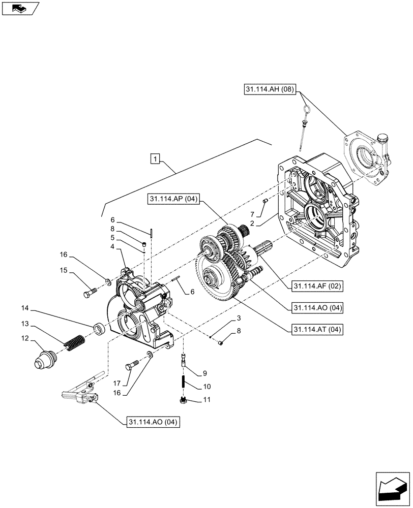 Схема запчастей Case IH FARMALL 105C - (31.114.AH[07]) - VAR - 743594 - PTO 540/1000 RPM, HYDRAULIC, CASING - NA (31) - IMPLEMENT POWER TAKE OFF