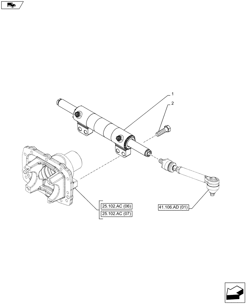 Схема запчастей Case IH FARMALL 95C - (41.216.AN[02]) - VAR - 744581, 337323, 338323 - 4WD FRONT AXLE, STEERING CYLINDER (HEAVY DUTY) (41) - STEERING