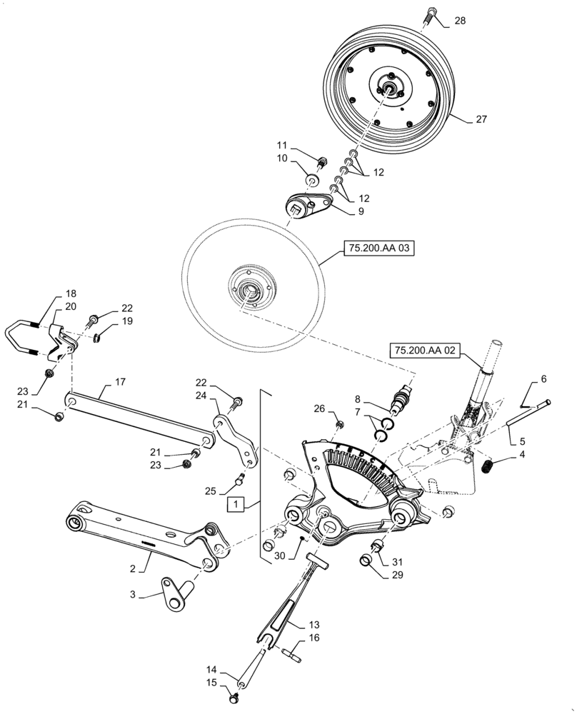 Схема запчастей Case IH 500 - (75.200.AA[01]) - DISC OPENERS 25 FOOT 7.5 INCH 40 OPENERS (75) - SOIL PREPARATION