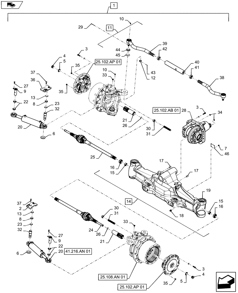 Схема запчастей Case IH MAGNUM 190 - (25.100.04) - CNH AXLE - AXLE ASSY, FRONT, CL 4.75 (25) - FRONT AXLE SYSTEM