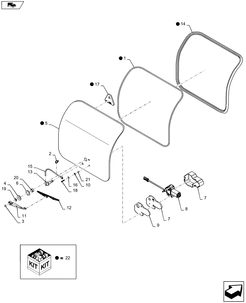 Схема запчастей Case IH SR150 - (90.156.AB[02]) - REAR WINDOW, WITH REAR WIPER (90) - PLATFORM, CAB, BODYWORK AND DECALS