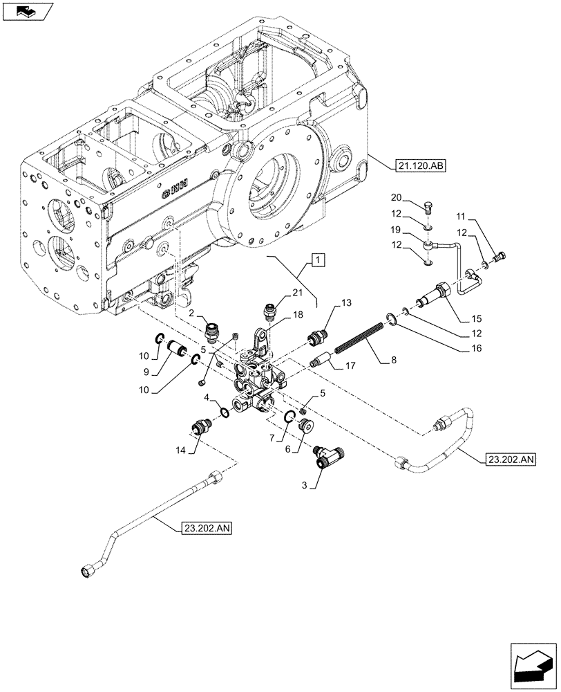 Схема запчастей Case IH FARMALL 105C - (23.202.AJ[07]) - VAR - 743564 - DIFFERENTIAL LOCK, VALVE (4WD - SHUTTLE), W/ CAB (23) - FOUR WHEEL DRIVE SYSTEM