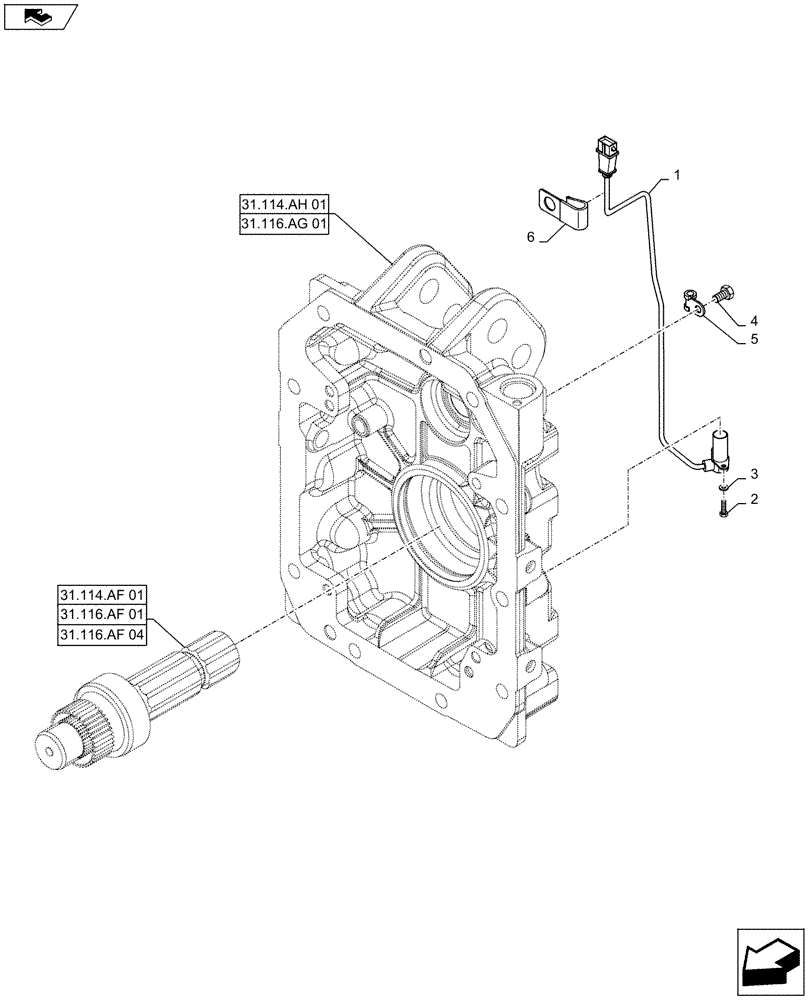 Схема запчастей Case IH MAXXUM 120 - (55.048.AI[01]) - VAR - 330800, 332801, 332805 + STD - REAR PTO - SPEED SENSOR (55) - ELECTRICAL SYSTEMS