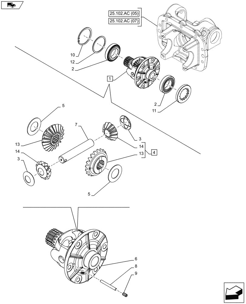 Схема запчастей Case IH FARMALL 85C - (25.102.AD[01]) - VAR - 743560, 743561, 337323, 338323 - 4WD FRONT AXLE, DIFFERENTIAL, W/HYDRAULIC DIFFERENTIAL LOCK (25) - FRONT AXLE SYSTEM