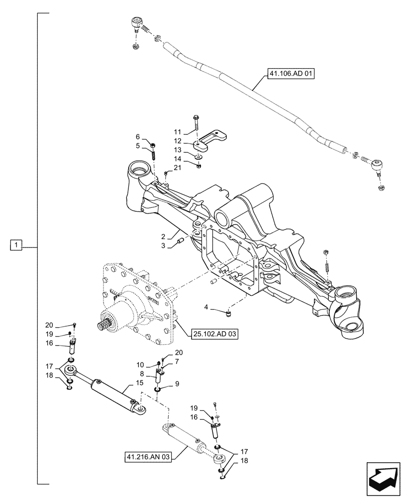 Схема запчастей Case IH MAGNUM 250 - (25.100.AD[04]) - VAR- 429286 - FRONT AXLE ASSY, CL 4.5 STANDARD (25) - FRONT AXLE SYSTEM