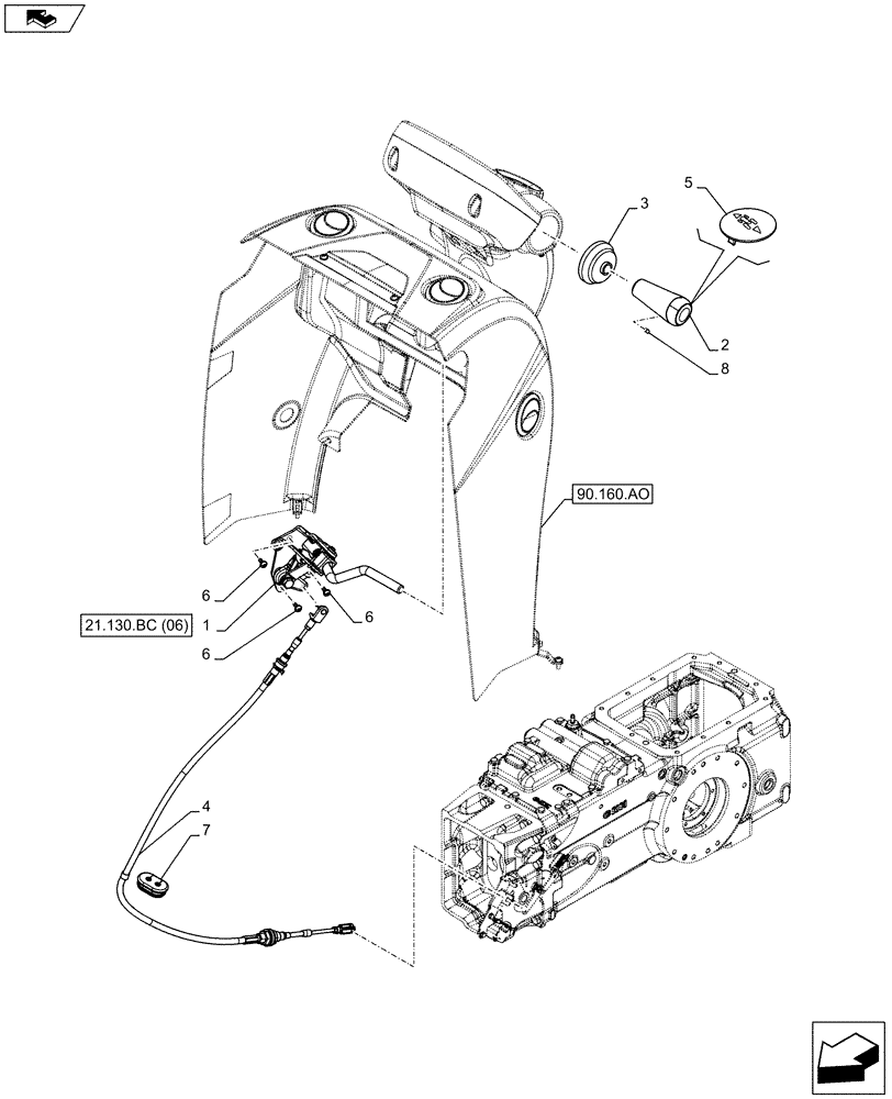 Схема запчастей Case IH FARMALL 105C - (21.130.BC[04]) - VAR - 744761 - REVERSER, CONTROL LEVER, W/ CAB (21) - TRANSMISSION