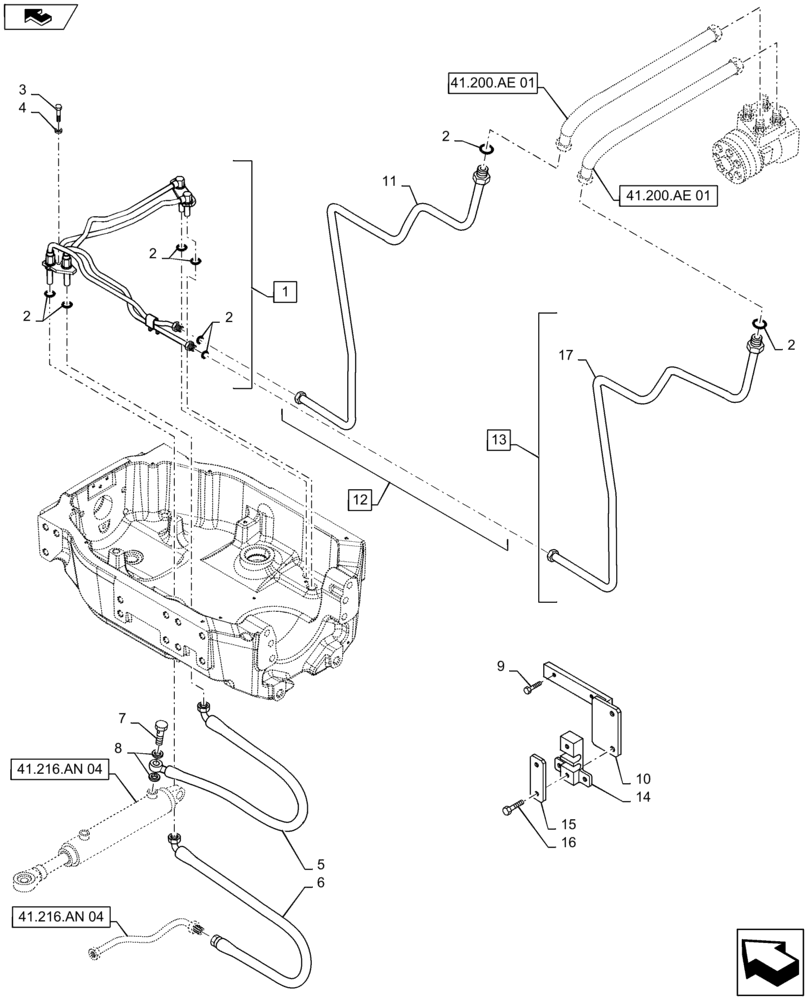 Схема запчастей Case IH MAXXUM 115 - (41.200.AO[02]) - VAR - 330408 + STD - STEERING CYLINDER PIPES AND POWER STEERING PIPES (41) - STEERING