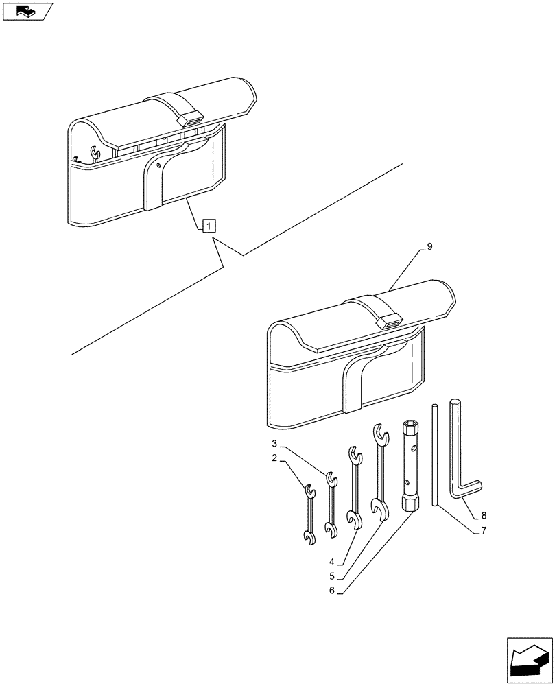 Схема запчастей Case IH FARMALL 85C - (88.100.AG) - VAR - 744622 - TOOL BAG (88) - ACCESSORIES