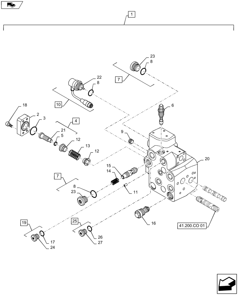 Схема запчастей Case IH MAXXUM 125 - (41.200.CO[02]) - VAR - 330631, 336631, 743723 - FAST STEERING - VALVE BREAKDOWN (41) - STEERING