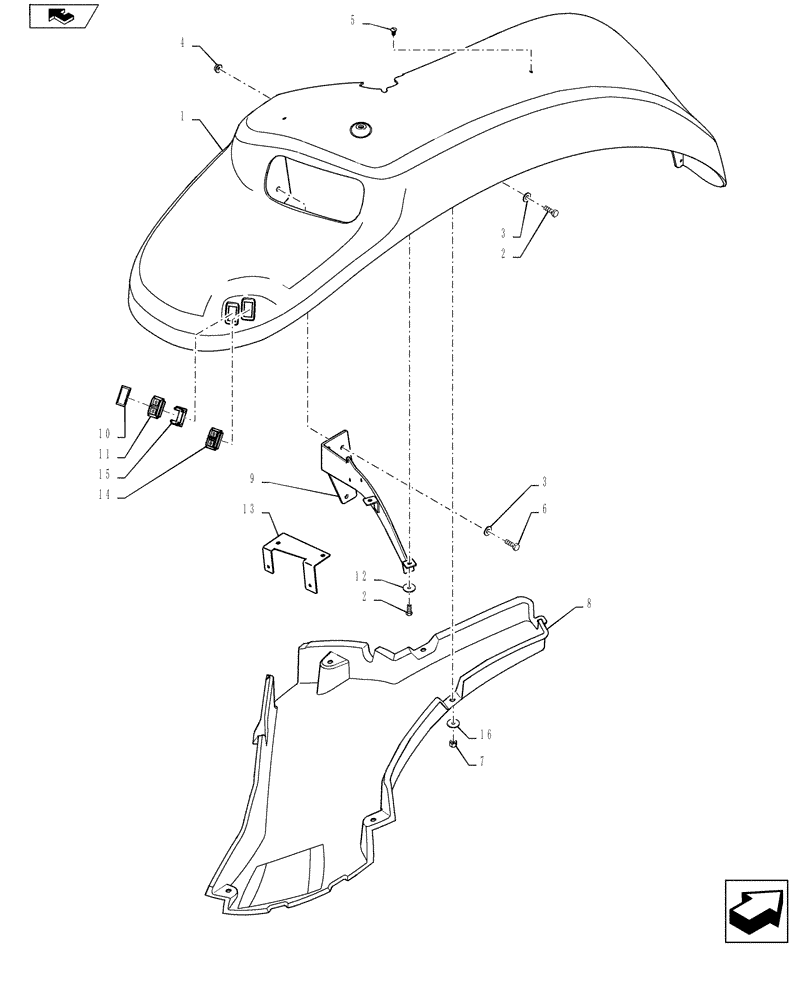 Схема запчастей Case IH MAGNUM 370 - (90.116.AC[06]) - REAR FENDER ASSY - NARROW (90) - PLATFORM, CAB, BODYWORK AND DECALS