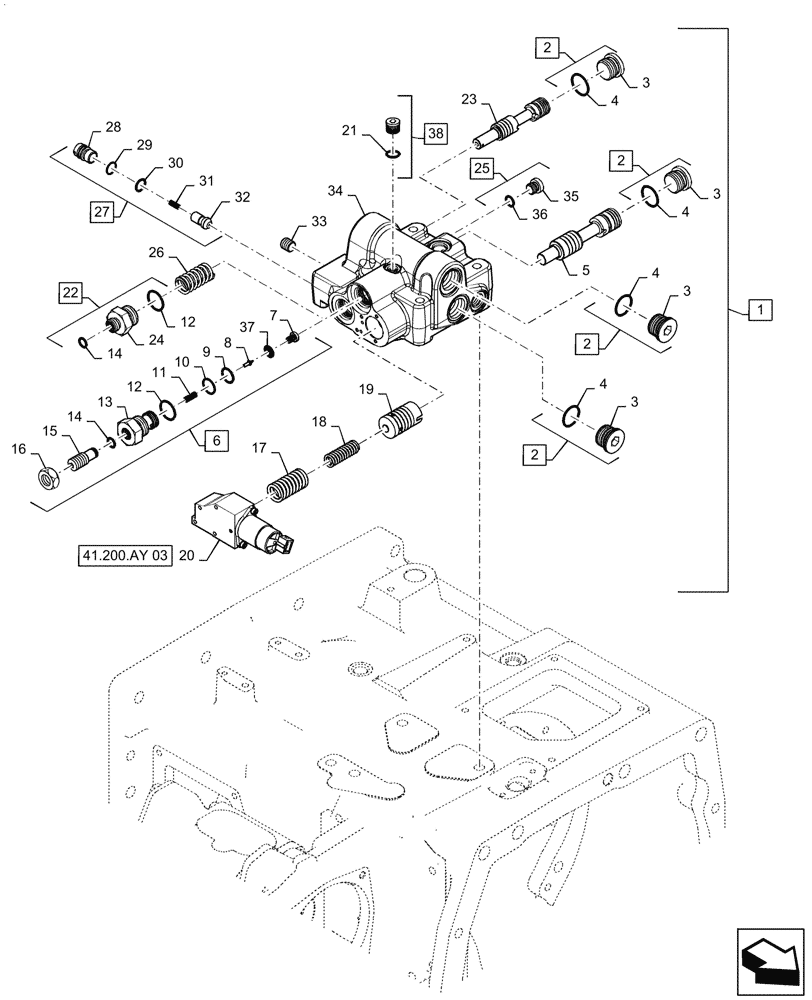 Схема запчастей Case IH MAGNUM 310 - (41.200.AY[02]) - VAR - 429330, 429331, 429332, 429333 - PRIORITY & REGULATOR PWM VALVE, MAGNUM 310, 340, 3154 PST (41) - STEERING