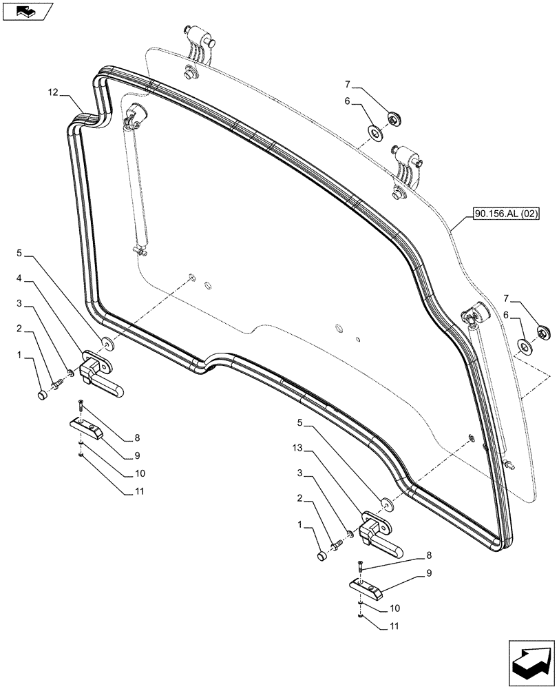 Схема запчастей Case IH FARMALL 105C - (90.156.AL[03]) - VAR - 331606, 334181, 334182, 334184, 334212, 339606 - CAB GLASS, WINDSHIELD - ISO (90) - PLATFORM, CAB, BODYWORK AND DECALS