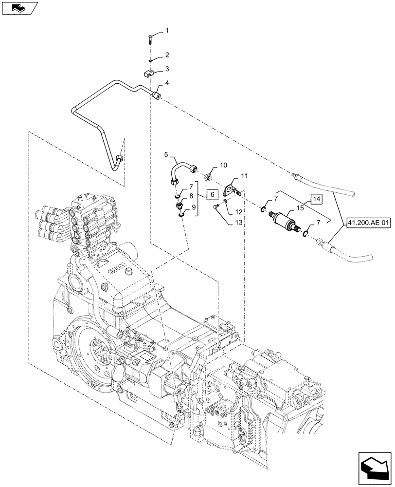 Схема запчастей Case IH MAXXUM 110 - (41.200.AE[04]) - VAR - 331145, 331146 + STD - HYDROSTATIC STEERING WITH 113 L/MIN CCLS PUMP - DELIVERY LINES (41) - STEERING