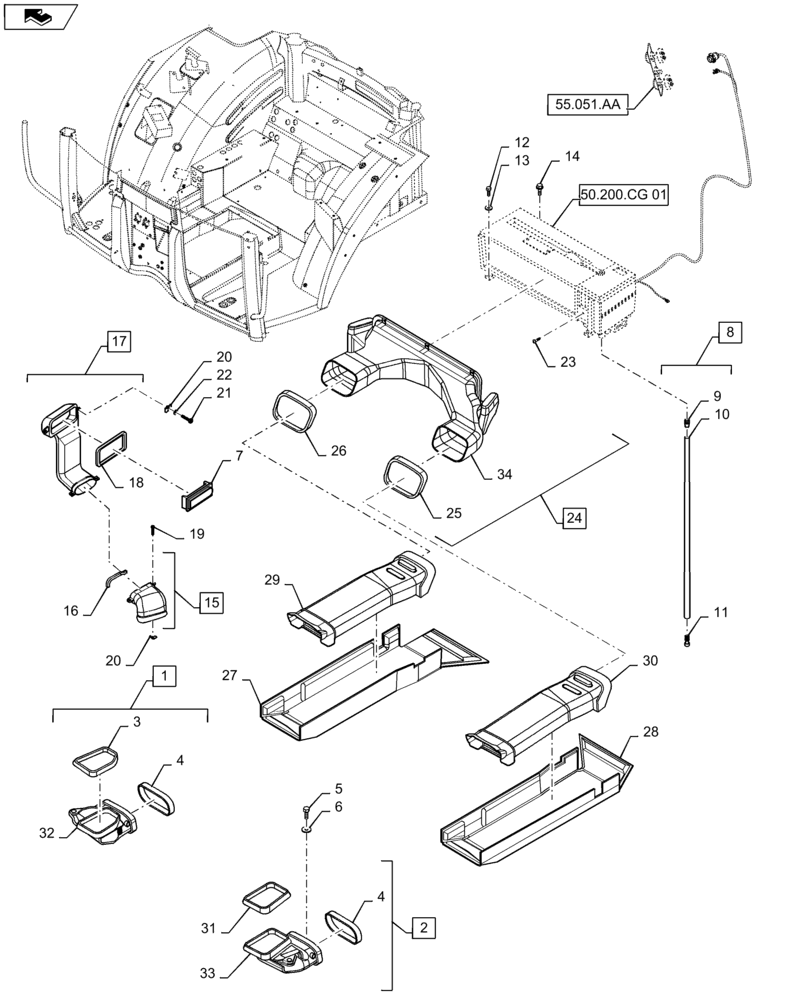 Схема запчастей Case IH MAXXUM 140 - (50.104.AO[02]) - HEATING/AIR CONDITIONING - FAN AND VENTILATION DUCTS (50) - CAB CLIMATE CONTROL