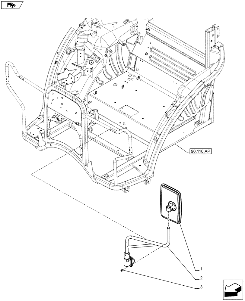 Схема запчастей Case IH FARMALL 105C - (90.118.BM[01]) - VAR - 743575 - LH MIRROR, W/O CAB (90) - PLATFORM, CAB, BODYWORK AND DECALS