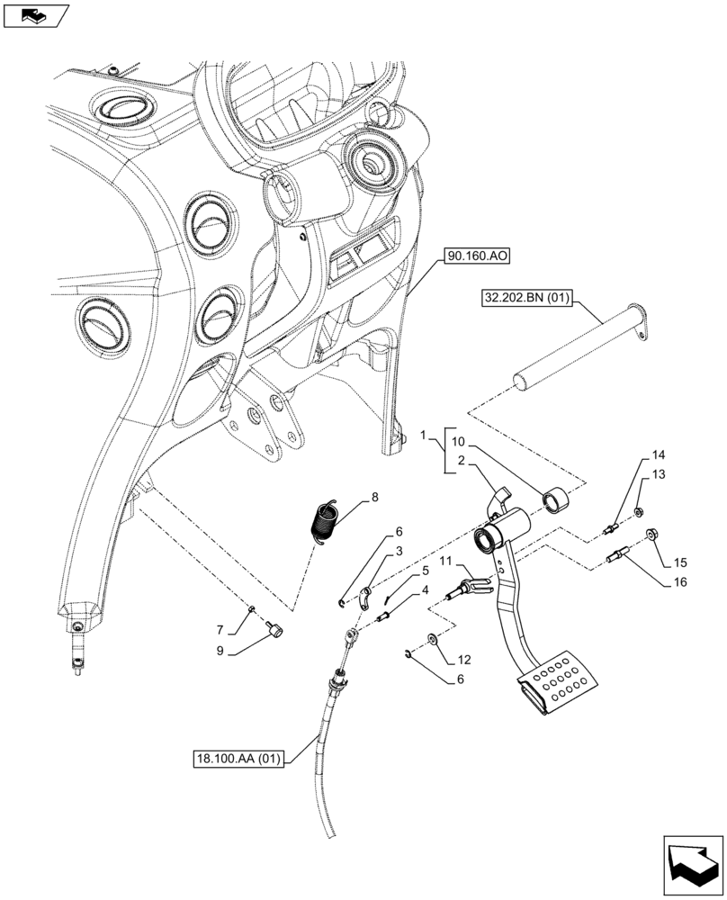 Схема запчастей Case IH FARMALL 95C - (18.100.AF[04]) - CLUTCH MECHANISM, PEDAL - END YR 02-MAY-2014 (18) - CLUTCH