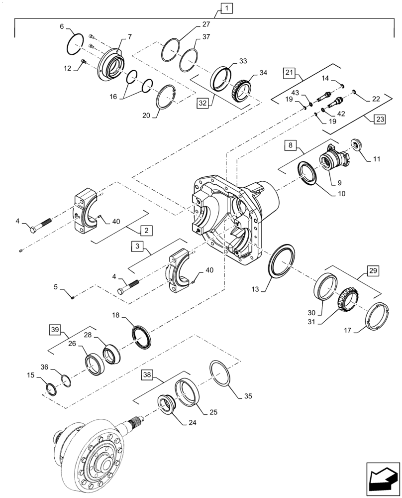 Схема запчастей Case IH MAGNUM 260 - (25.102.AD[05]) - VAR - 420224, 420228 CNH DIFFERENTIAL, CLASS 4.75 (25) - FRONT AXLE SYSTEM