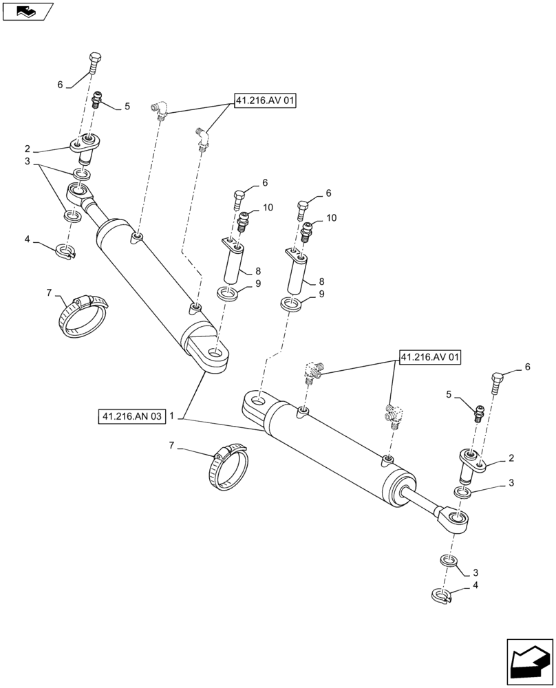 Схема запчастей Case IH MAXXUM 120 - (41.216.AN[02]) - VAR - 330414, 330427 - CL.3 SUSPENDED FRONT AXLE - HYDRAULIC STEERING CYLINDERS (41) - STEERING