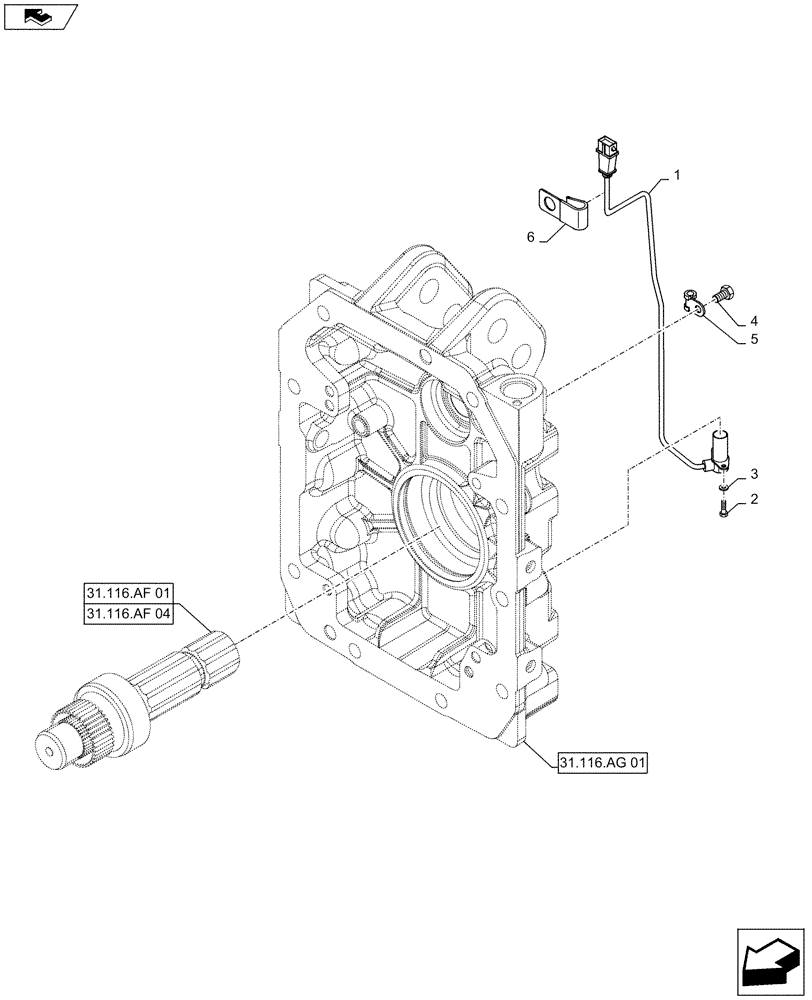 Схема запчастей Case IH MAXXUM 115 - (55.048.AI[01]) - VAR - 330800, 332801, 332805 + STD - REAR PTO - SPEED SENSOR (55) - ELECTRICAL SYSTEMS