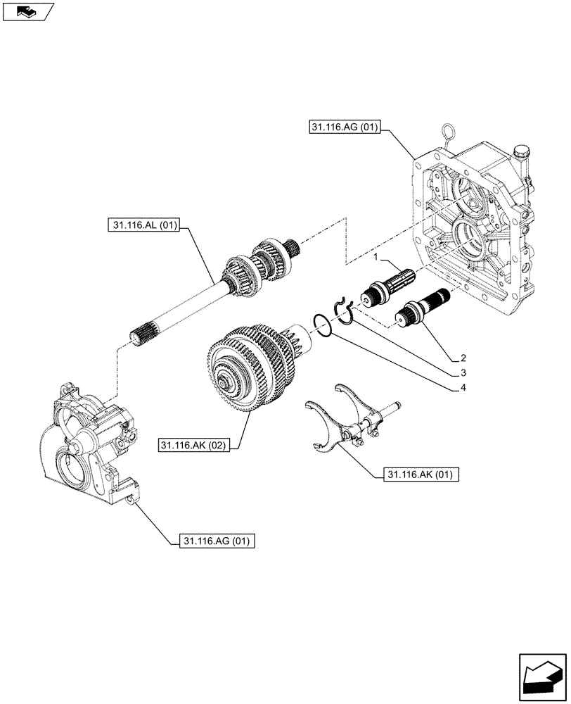 Схема запчастей Case IH FARMALL 85C - (31.116.AF[01]) - VAR - 743768 - PTO 540/540E/1000 RPM, HYDRAULIC, OUTPUT SHAFT (31) - IMPLEMENT POWER TAKE OFF