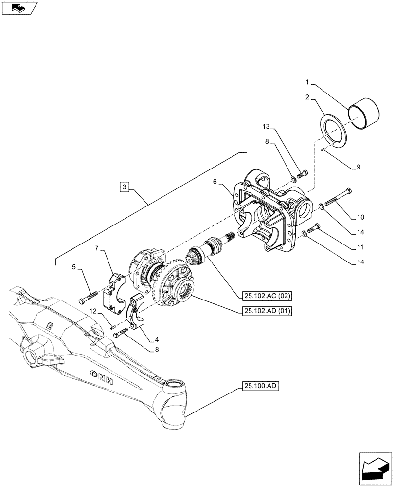 Схема запчастей Case IH FARMALL 105C - (25.102.AC[05]) - VAR - 743560, 743561 - 4WD FRONT AXLE, DIFFERENTIAL CARRIER, W/HYDRAULIC DIFFERENTIAL LOCK (25) - FRONT AXLE SYSTEM