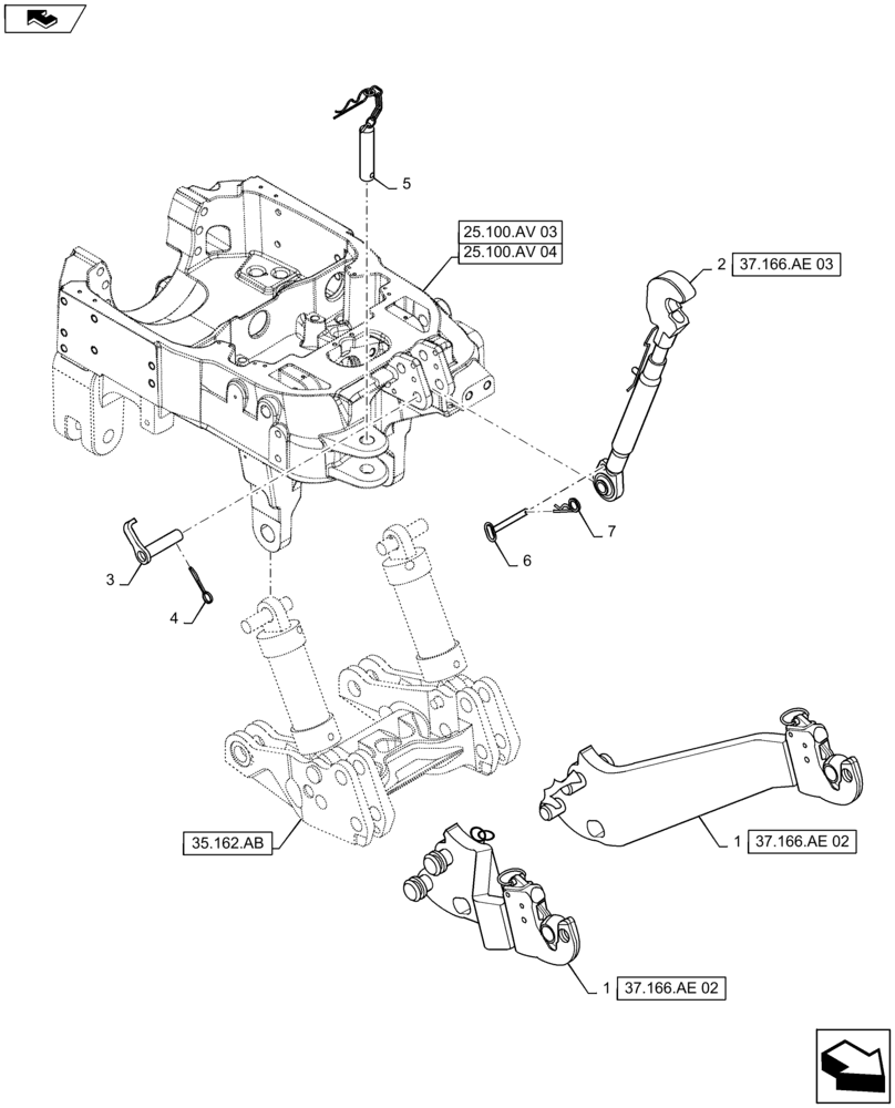 Схема запчастей Case IH MAXXUM 140 - (37.166.AE[01]) - VAR - 333648, 334648, 335648, 743700, 336831, 337831, 743699 - INTEGRATED FRONT HPL - IMPLEMENT ATTACHMENT (37) - HITCHES, DRAWBARS & IMPLEMENT COUPLINGS