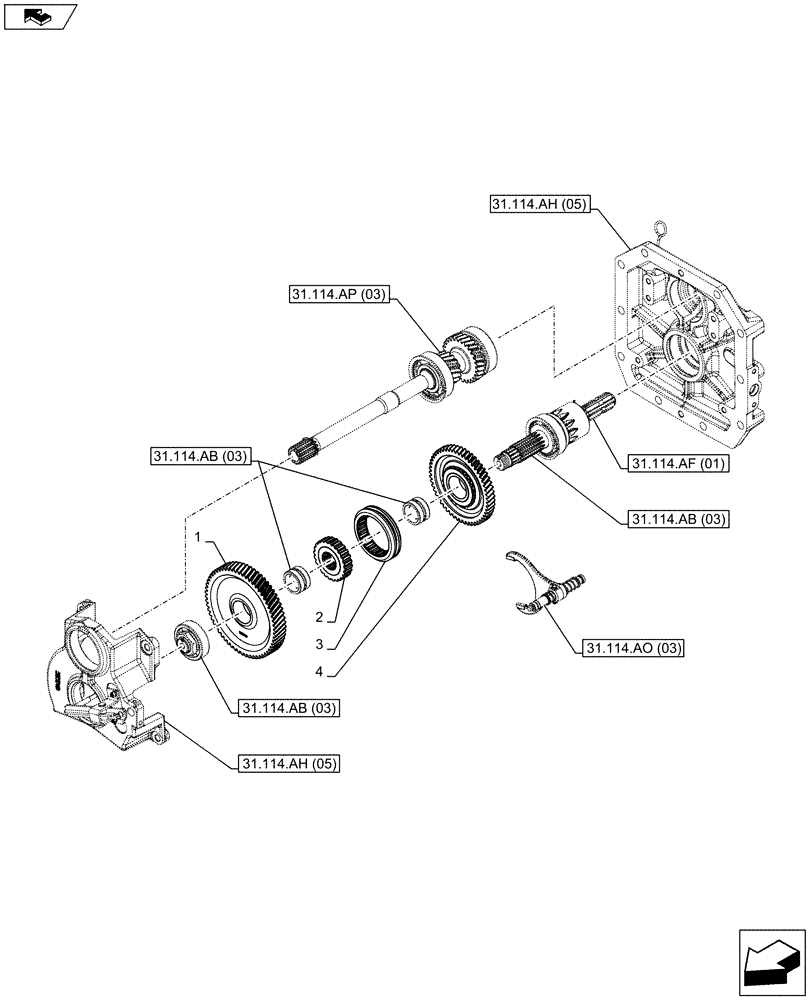 Схема запчастей Case IH FARMALL 115C - (31.114.AT[03]) - VAR - 743594 - PTO 540/1000 RPM, MECHANICAL, DRIVEN GEAR, W/O CAB - NA (31) - IMPLEMENT POWER TAKE OFF