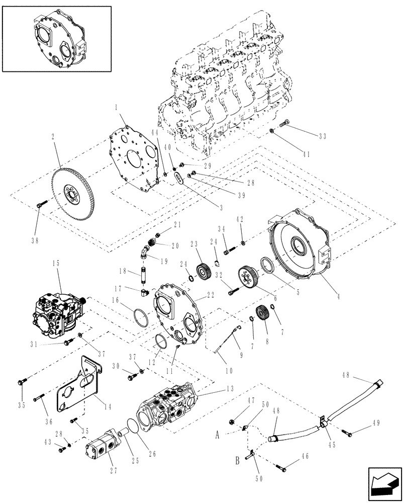 Схема запчастей Case IH WDX2302 - (03.10[1]) - FLYWHEEL AND GEARBOX (03) - TRANSMISSION