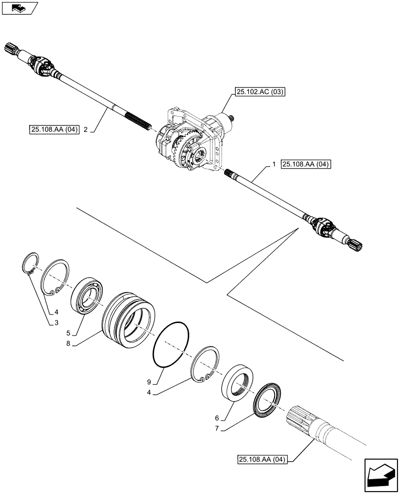 Схема запчастей Case IH FARMALL 105U - (25.108.AA[03]) - VAR - 330308 - 4WD FRONT AXLE - HALF SHAFT - W/ HYDRAULIC DIFFERENTIAL LOCK (25) - FRONT AXLE SYSTEM