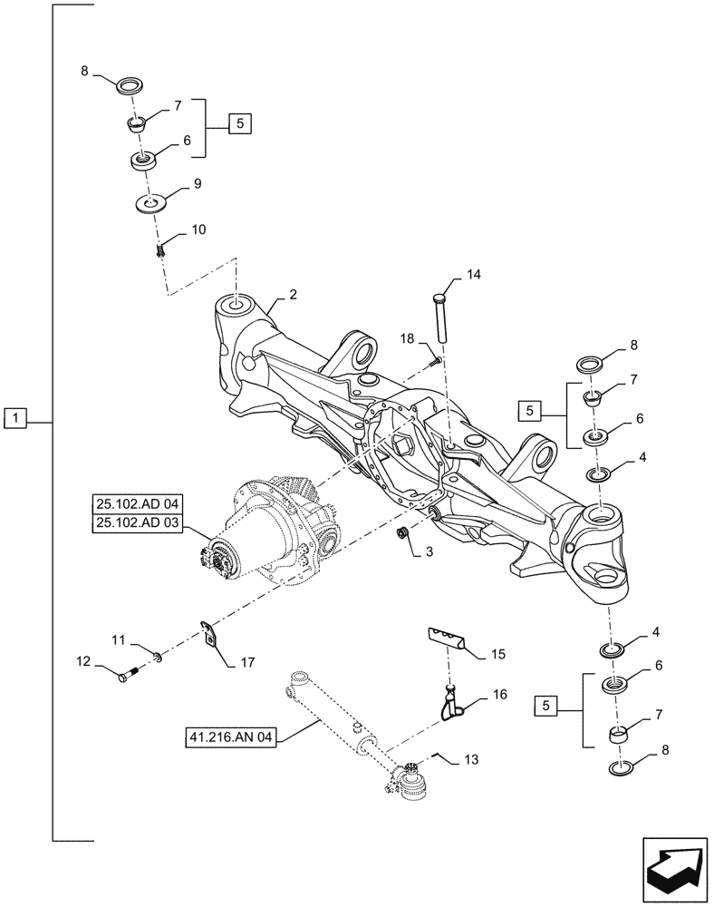 Схема запчастей Case IH MAGNUM 315 - (25.100.AD[04]) - VAR - 420228 DANA STEERING KNUCKLE, CLASS 4.75, SUSPENDED (25) - FRONT AXLE SYSTEM