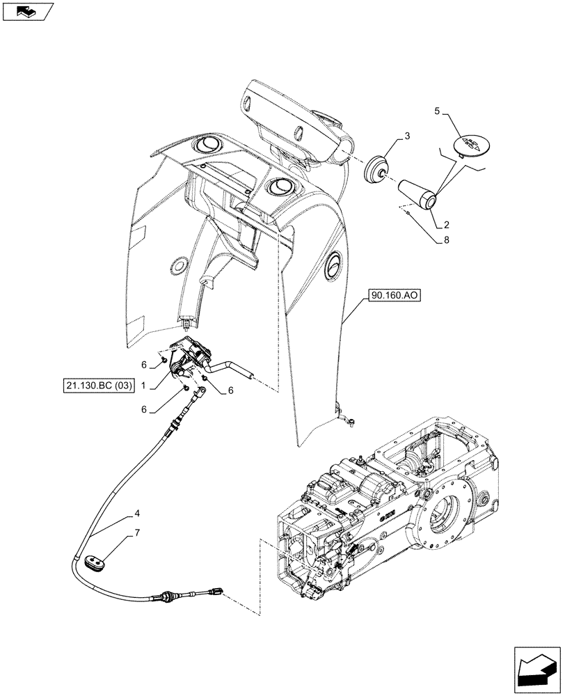 Схема запчастей Case IH FARMALL 95C - (21.130.BC[01]) - REVERSER, CONTROL LEVER, W/ CAB (21) - TRANSMISSION