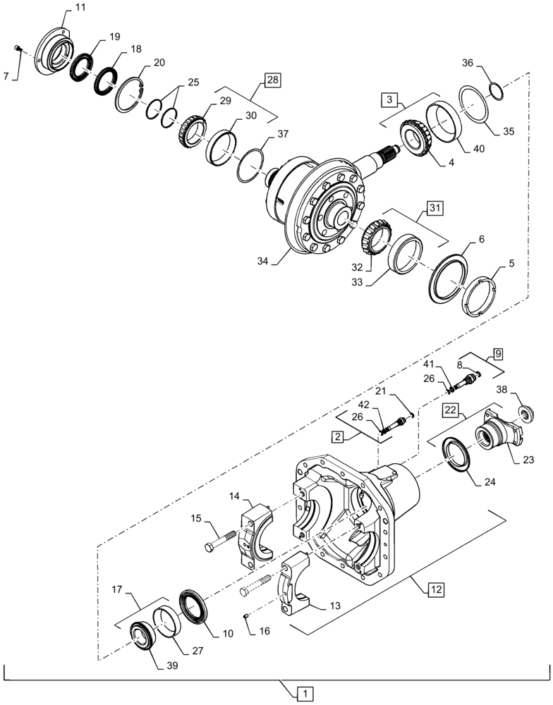 Схема запчастей Case IH MAGNUM 380 - (25.102.AD[08]) - CNH AXLE - PINION ASSY, WITH DIFFERENTIAL, CL 5 - AXLE SERIAL NUMBER AJB0500000 AND ABOVE (25) - FRONT AXLE SYSTEM