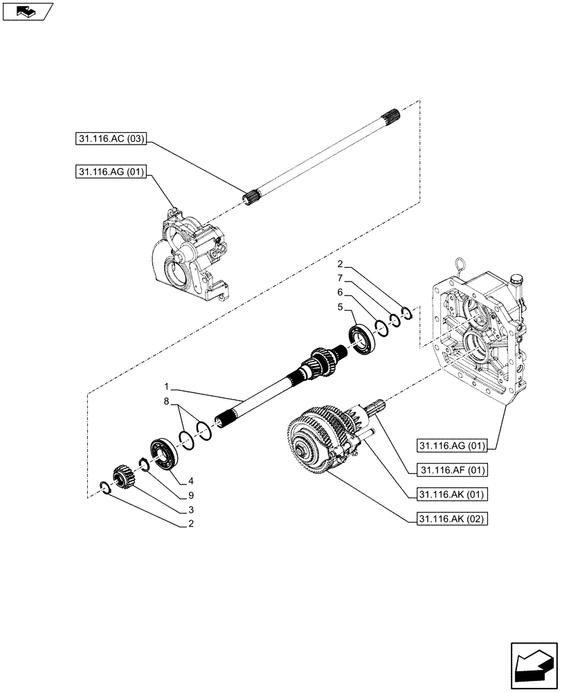 Схема запчастей Case IH FARMALL 115C - (31.116.AL[01]) - VAR - 743768 - PTO 540/540E/1000 RPM, HYDRAULIC, DRIVE GEAR SHAFT (31) - IMPLEMENT POWER TAKE OFF